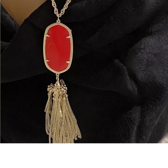Kendra Scott Rayne Long Tassel Necklace Bright Reddish Orange Faceted Stone - Picture 2 of 8